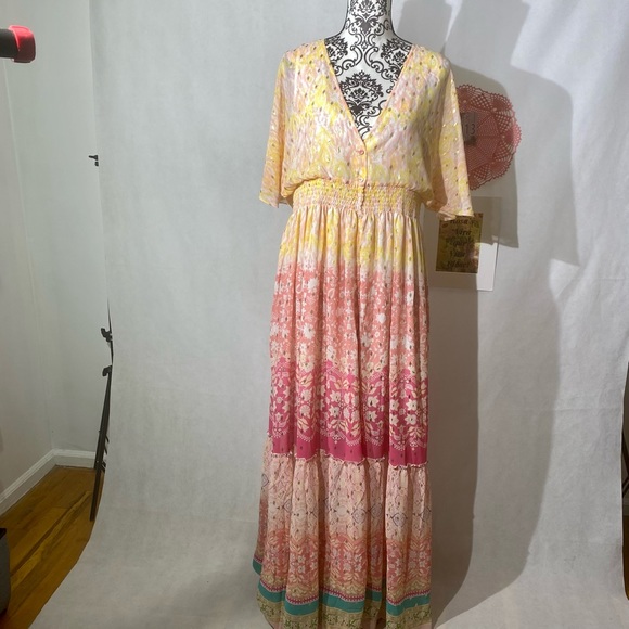 House of Harlow NWT Maxi Printed Dress Button Down Medium - Picture 2 of 15